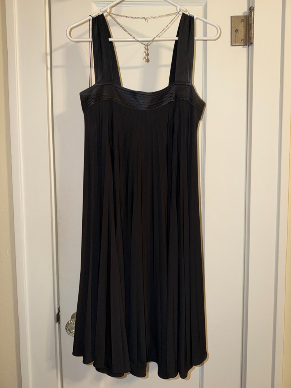 Donna Morgan Party Dress, Pleated Body of Dress, Poly/Spandex/Silk, Wide Straps